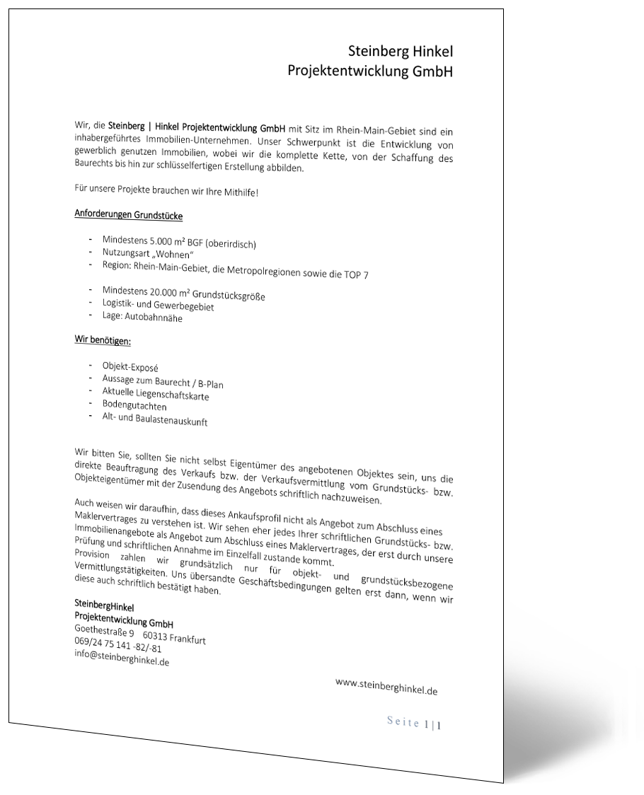 Abbildung des Ankaufsprofils von Steinberg Hinkel